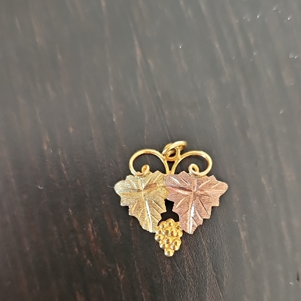 Blackhills Gold -Elegant 10k Gold and Pink Leaf Pendant